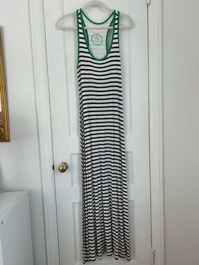 Seaton Navy + White Striped Racerback Maxi Dress with Green Trim Size XS